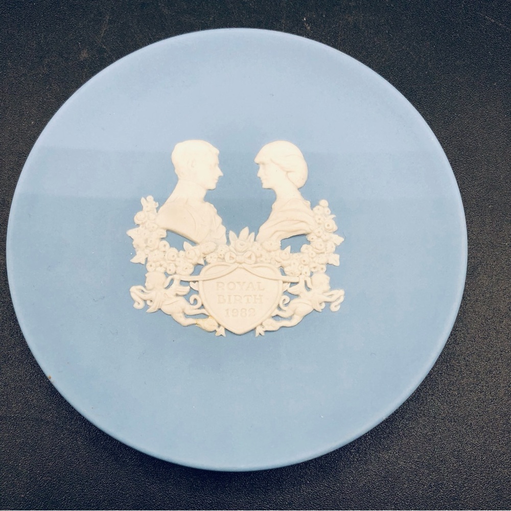 Wedgwood Royal Birth 1982 Blue Jasperware plate 4”.  Charles and Diana FLAWLESS